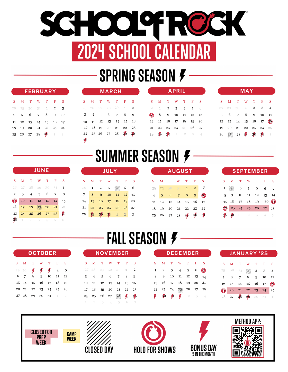 Columbia  2024 SoR Calendar 